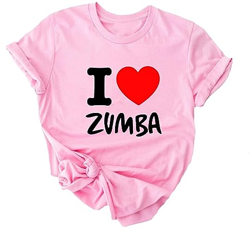 T-Shirt décontracté pour Femmes I Love Zumba Dance Graphic Print Short Sleeve Crewneck Tee pour Loisirs Sports Fitness Yoga