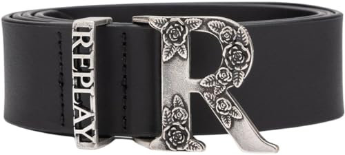 Replay Damen Gürtel mit Logoschnalle, Schwarz (Black 0098), 95
