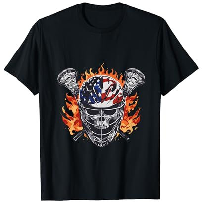 Patriotischer Lacrosse Skull Helm T-Shirt