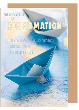 Edition Seidel Premium Glückwunschkarte zur Konfirmation mit Umschlag. Konfirmationskarte Karte mit Spruch Grußkarte Junge Mädchen Welt Boot Reise (KF324 SW025)
