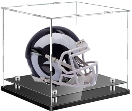 3MM Epaisse,Vitrine Acrylique, Vitrine Exposition Transparent, Casquette de Baseball Gants Casque de Football vitrine,Boîte d'affichage pour Lego (Base en Plastique Noir#, 38cm*30cm*32cm)