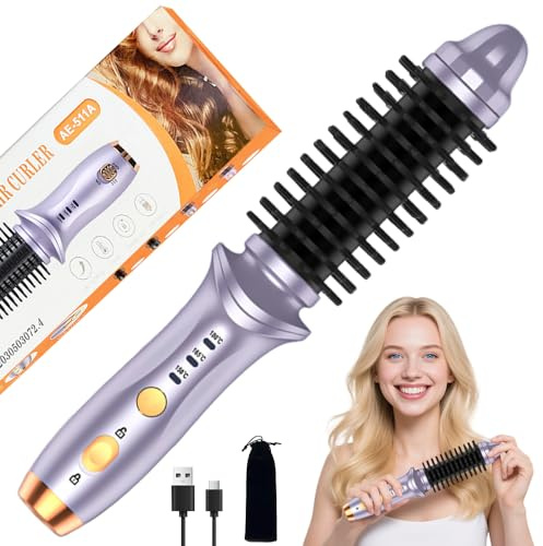 SGZIOO 3 in 1 Cordless Hot Brush for Short Hair, Travel Hot Brush Portable, Mini Cordless Hair Curler, with 3 Temperature Settings, USB Rechargeable, for Travel and Home, for Curly and Straight Types