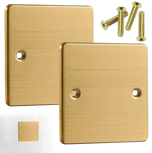 KIPTVO 2PCS Single Blanking Socket Plate, for Electrical Sockets Hidden Screw Hole Square Edge Antique Brass, for Electrical Socket Plug Socket Cover Exposed outlets DIY