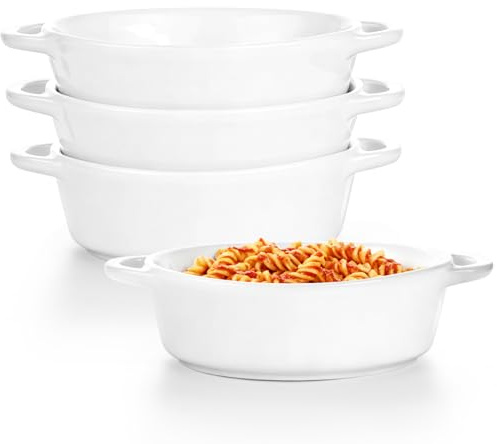 Pie Dish for Oven, 4 Pack Oval Baking Dish Set,Hioph Oven Lasagne Dish for Lasagne, Pies, Soufflé and Single-Serving Baking（White ）