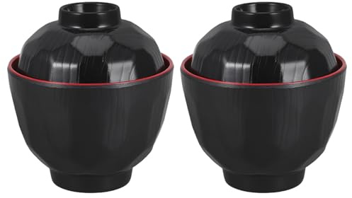 INOOMP 2 cuencos japoneses para arroz - 180 ml, platos tradicionales japoneses con tapa - Cuencos para sopa miso, utensilios de cocina para comedor, hogar y eventos especiales