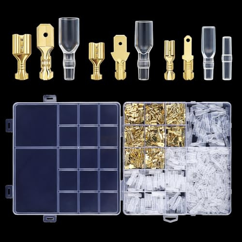 1 200 stycken kabelskor platt plugg set 2,8 mm 4,8 mm 6,3 mm platta hylsor | HXC kabelskor set kabelsko herr kvinnlig kabelkontakt med isolerande hylsa rund kontakt för kabelanslutning