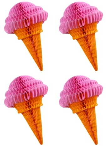 Abaodam 4 Pezzi Ciondoli a Forma di Sfera a Nido d'Ape in Carta Rosa per Decorazioni Feste Compleanno a Tema Gelato, Pompon Appesi Colorati per Forniture Eventi e Addobbi Fotografici