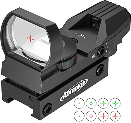 Aomekie Red Dot Softair Multi Dot Regolabile Luminosità Punto Illuminato 4 Reticles Green & Red Reflex Sight Tattico Mirino Accessori Ottica Riflesso Lente per 20mm/22mm Rail Prisma