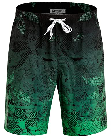 APTRO Men's Swim Trunks Swimming Shorts Board Shorts Quick Dry Beach Shorts Big and Tall Swim Shorts Green BS023 XL