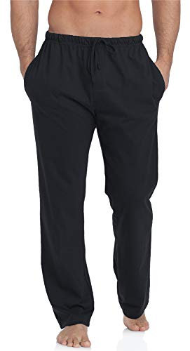 Timone Herren Schlafanzugshose Lang Pyjamahose aus Baumwolle Freizeithose Schlafhose Loungewearhose mit Taschen Nachtwäsche Hose für Herren Sleepwear TPP-001 (Schwarz, L)