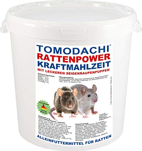 Tomodachi Rattenfutter mit tierischen Proteinen in Form von Seidenraupen, Alleinfutter für die Ratte, wenig Pellets, viel Gemüse - Erbsenflocken, Möhrenflocken, Rattenpower Kraftfutter 10 Liter Eimer