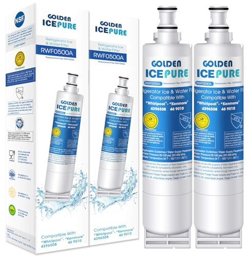 GOLDEN ICEPURE Kylskåpsvattenfilter Ersättning för Whirlpool 4396508, Maytag, KitchenAid, SBS002, S20BRS, 481281729632, 461950271171, 481281728986, 2 stycken (faktura tillgänglig).