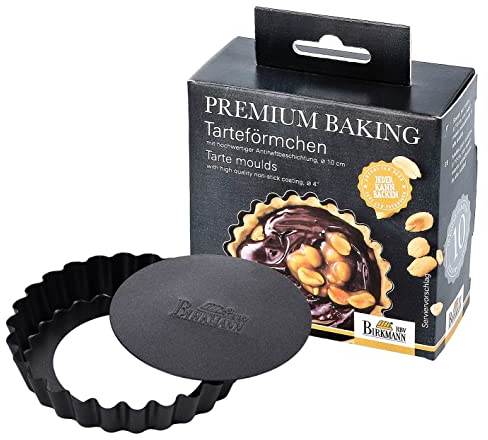 RBV Birkmann Premium Baking, Tarteförmchen, Ø 10 cm, 6-fach, mit Hebeboden, exzellente Marken-Antihaftbeschichtung, mit Rezept