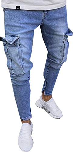 Jeans da Uomo Elasticizzati Slim Fit Pantaloni con Piedini con Cerniera di Tendenza alla Moda