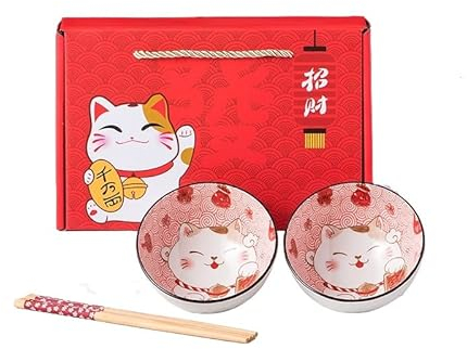 Fortune Cat Rice Bowls Gift Set of 2
