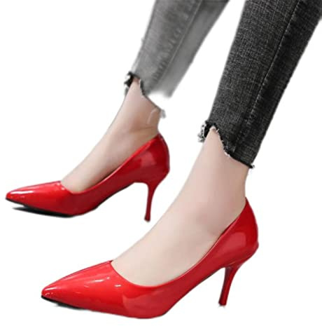 Zapatos de tacón fino para mujer, zapatos clásicos, para boda, ocio, fiesta, súper rojo, 39 (24,5 cm)