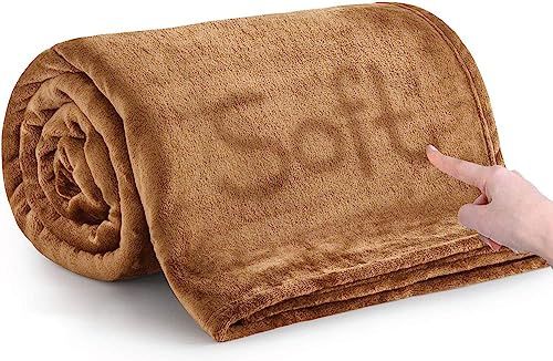 MOONLIGHT20015 Fleece Throw Blanket for Sofa - Soft Cosy Fluffy Blankets for Bed, 400 GSM Silk Touch Warm Single Throws for Audlts, Camel, 130x150 cm