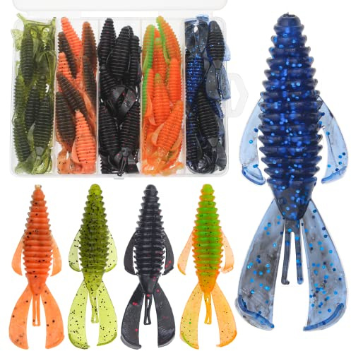 Gefischtter 50Pcs Fishing Soft Plastic Lures Worms Trout Bass Fishing Baits Craw Swimbaits Kit with Box for Freshwater and Saltwater