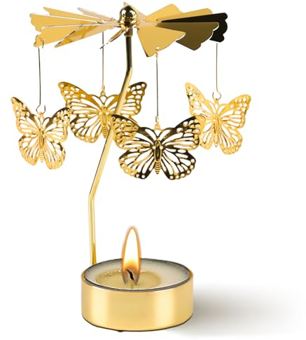 Portacandela Rotante, Portacandele Girevole a Farfalla, Portacandela a Forma di Carosello, Rotante Portacandele in Metallo per Decorazione di Vacanze, Matrimoni, Feste di Compleanno