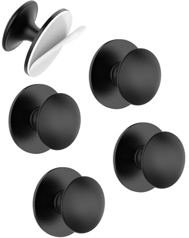MeBantoo 5 Pack Black Self-Adhesive Cabinet Knobs, Self-Stick Hardware Kitchen Cabinet Handles, No-Punch Peel and Stick Drawer Knobs for Refrigerators, Dressers, Windows, Closets