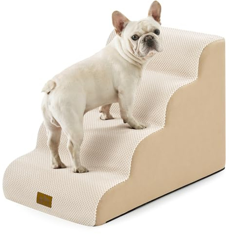 COZY KISS Escalier pour Chien, Étape pour Animaux en Éponge avec Couvercle Amovible, Échelle pour Chiot, Chat, Animaux Agés, Lit et Sofa, Léger, Durable (Beige, 40x72x50cm, 4)