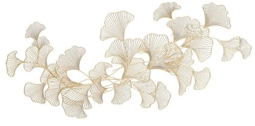 Quiltern Ginkgo Wanddeko 120x57cm - 3D Metall Wanddekoration Wandbild Wandschmuck in Gold für Wohnzimmer, Schlafzimmer
