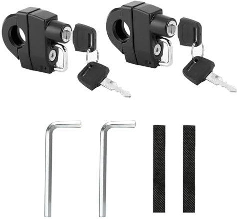 Bessy shop Lucchetto Casco Moto,2 Pezzi Antifurto Casco Moto Helmet Lock Lucchetto per Casco Moto Antifurto Nero Universale Antifurto Helmet Lock Lucchetto di Sicurezza per Manubrio da 22-25mm