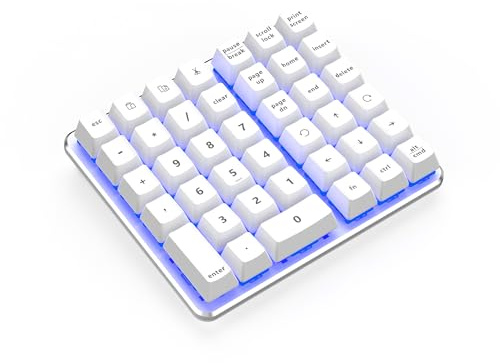 SurnQiee Left-Handed Mechanical Numeric Keypad, Hot-Swap LED Backlit Number Pad, Dual Mode USB C Keyboard, Expanded into a Left-Handed Keyboard (White)