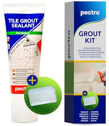 PECTRO - KIT Sellador de juntas para duchas + Espátula de aplicación 200ml | No más grietas en las juntas de la ducha | Juntas blancas | Reparador y renovador de azulejos especial baño (KIT x 1)