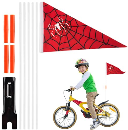 Fahrradfahne Wimpel Fahrradanhänger Sicherheitswimpel Fahrradanhänger 150 cm Kinderfahrrad Fahnen mit Montagehalterung geeignet für Anhänger, Roller oder Go-Karts (rot)