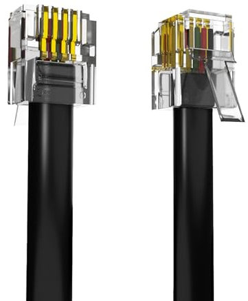 RJ11-RJ11 High Speed ADSL Broadband 2m 4 Pin Cable for Landline Telephone, Router, Modem to Phone Socket or Microfilter - OFC Wires, PVC Cover - Internet DSL - Black