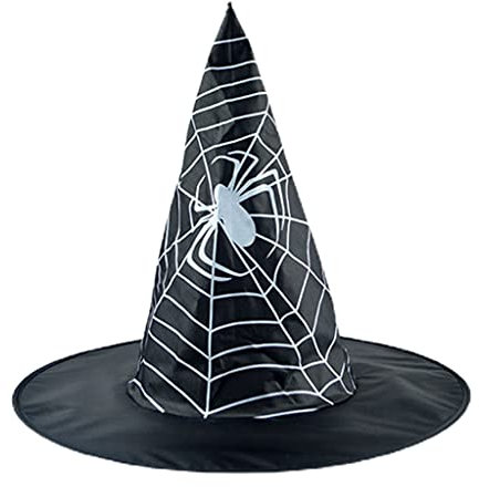 JSGHGDF Halloween Fledermausnetz Totenkopf Kegel Hexenhut Party Cosplay Festival Maskerade Verkleiden Hut Halloween, Schwarzer Hexenhut mit Spinnennetz, M
