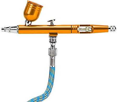 NDNCZDHC Kit aerografo, Pistola aerografo Portatile con Punta da 0,3 mm, Tazza di Vernice 7cc, Aerografi Portatili 15-50PSI per Pittura Unghie, Colorazione di Modelli, Trucco, (Oro)