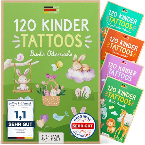 Famifidus 120 barntatueringar hudvänliga påsk I Dermatologiskt SÄRSKILT BRA I Tatueringar för barn Made in Germany I Present för barn I Trolleri barntatuering för pojkar & flickor