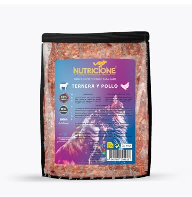 Nutricione Barf | Menú de Pollo y Ternera para Gatos - 6kg Congelada (12 Paquetes de 500g)