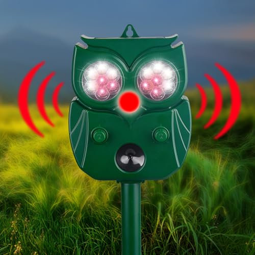 AVEKI Ultraljudsrepellent för katt med infraröd detektering och 5 justeringslägen, vattentät solfångare med USB-laddning för ekorrar, katter, hundar, råttor (grön)