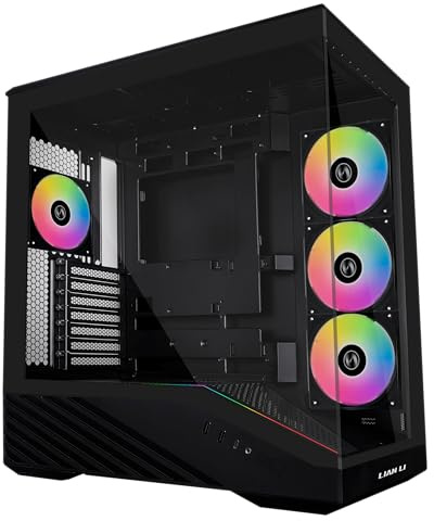 Lian Li V100 ATX Mid-Tower PC Case, 4 x 120mm ARGB PWM Fans Pre-Installed, LED RGB Strip, Display Platform with Tempered Glass, Support 420mm GPUs, 360mm Radiator, Optimized Airflow - Black (V100RX)