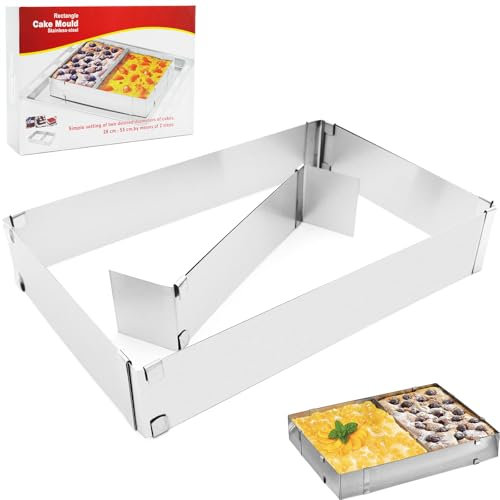 CTCEHL Stampo Rettangolare Torta,Teglia Forno Rettangolare,Anello per Dolci in Acciaio Inox,Stampo Torta Flessibile e Regolabile,per cuocere e decorare torte,crostate,pizza (Massimo: 53 * 34 cm)