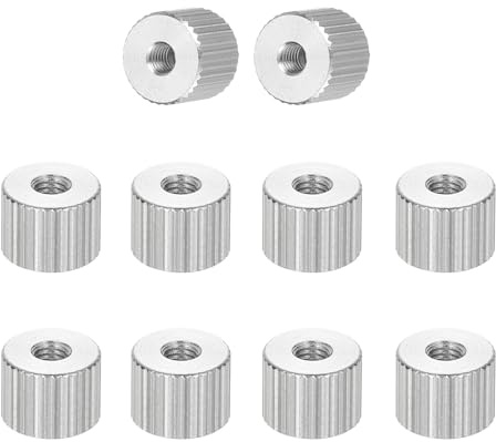 PATIKIL Räfflade muttrar M3 10 st 304 rostfritt stål typ invändig gängad platt huvud manuellt skruvpluggar montering position D8 mm x H6 mm
