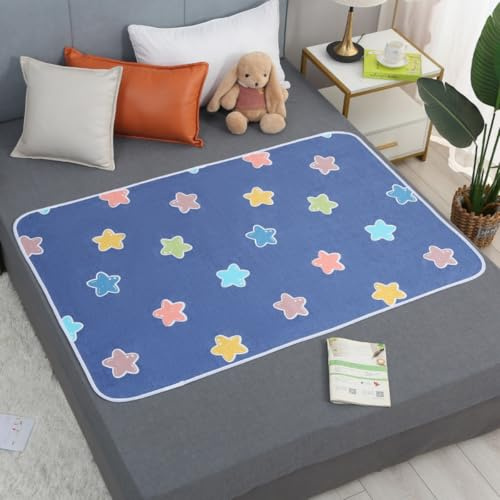 Hearda Empapadores Cama Adultos Lavables Protector de Cama Absorbentes Impermeable Reutilizables Impresión Reversible Empapadores para Incontinencia, Mayores y Niños (Estrellas Azules,150x200cm)