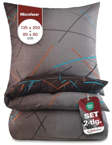BaSaTex Bettwäsche Set 2teilig 135x200 cm mit Kissenbezug 80x80 cm - ÖkoTex Zertifiziert - Allergiker geeignet - Design: Stripes Grau