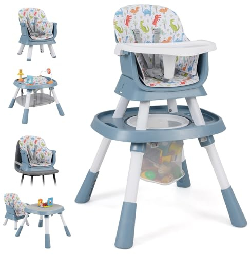 LIFEZEAL Trona para Bebé Convertible con Arnés de Seguridad (Verde) | Silla de comedor infantil con arnés de seguridad, bandeja extraíble y cesta de almacenaje para niños desde 6 meses