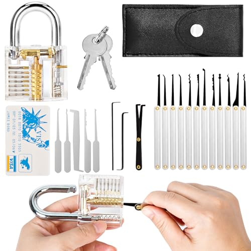 Kit di Apertura Della Serratura Universale Fabbro Lockpicking Con Lucchetto Da Allenamento Trasparente E Grimaldelli Carta Di Credito Pratica Aprire le Serrature Set per Principianti