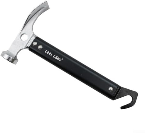 Yhenlovtt Marteau de tente de camping avec arrache-clou et décapsuleur, maillet extérieur à double tête en acier inoxydable avec antidérapant, outil en alliage d'aluminium pour randonnée, randonnée et