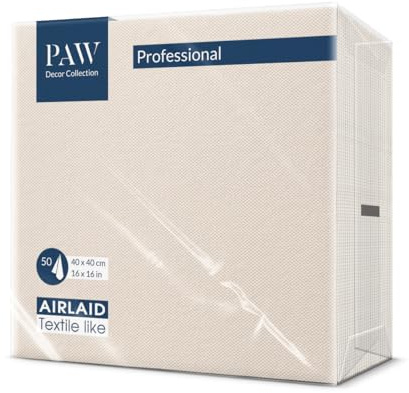 PAW - 50 Tovaglioli in Airlaid Effetto Tessuto (40x40 cm) | Tovaglioli Monouso di Alta Qualità e Assorbenti | Ideali per Matrimoni, Feste e Comunioni | Decorazioni da Tavola - Design In Tessuto Crema