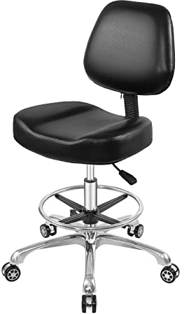 Nazalus Verstellbarer Hocker, Zeichenstuhl mit Rückenlehne und Fußstütze, Drehstuhl, Rollrollen, für Studio, Zahnarzt, Büro, Salon, Theke, Zuhause, Schreibtischstühle (schwarz)