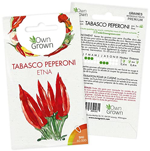Graines de Peppéroni Tabasco Etna: 5 graines de pepperoni Tabasco Etna pour des plants de piment frais à semer dans votre jardin - Semences à planter de qualité supérieure OwnGrown