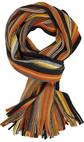 Rotfuchs Strickschal Herrenschal Damenschal Unisex reine Wolle gestreift feinstrick mit Fransen mehrfarbig (orange-bunt)