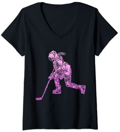 Damen Eishockey Eishockeyspielerin Mädchen Damen Mädchen T-Shirt mit V-Ausschnitt