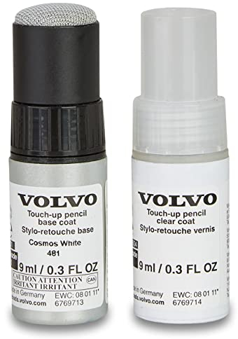 Volvo Original 481 Cosmos White Metallic Lackstift - 9ml Basislack, 9ml Klarlack - Lackreparatur Set Ausbesserungslack weiß 31265716